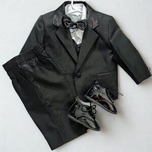 Baby Boy 5-piece Formal Tuxedo Suit & Shoes, Size 12 Months, Black